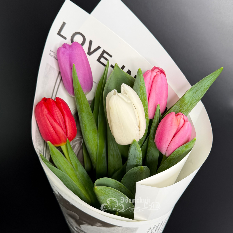 5 крупных тюльпанов микс